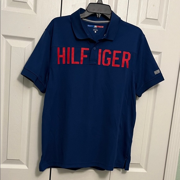 Tommy Hilfiger Men's Navy blue Polo with Red Lettering large - Picture 2 of 5